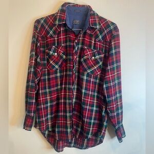 Men's 90’s Retro VIP Western Plaid Flannel Pearl Snaps - Medium